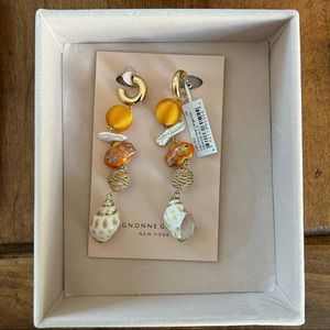 Seashell Fish Pearl and Shell Gold and Orange Drop Earrings - need minor repair